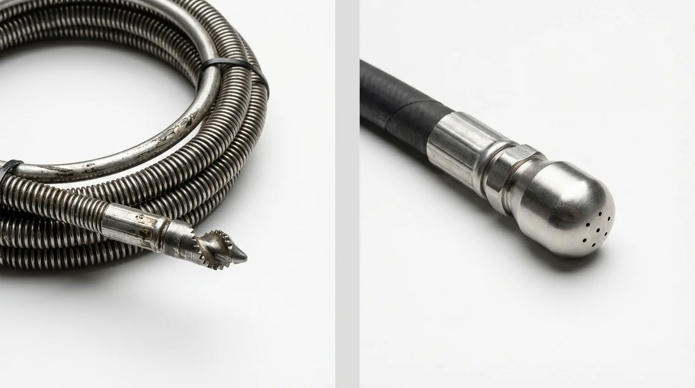 Drain snake cable and hydro jetting nozzle used for drain cleaning in Cactus, TX