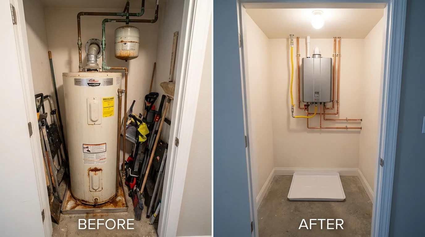 Tank water heater versus wall-mounted tankless unit comparison for Cactus, TX homeowners